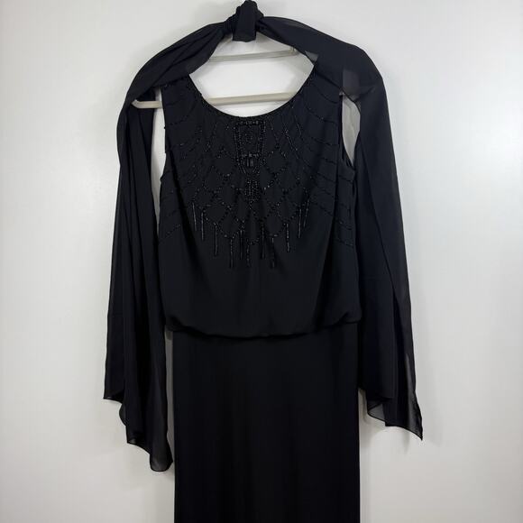 Whimsygoth Black KM Collection Maxi Dress & Scarf 10 Sequin Beaded Ruffle - Picture 2 of 16